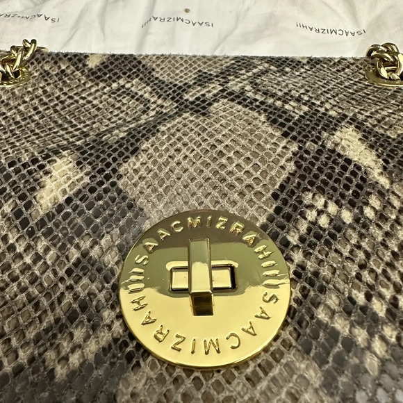 Isaac Mizrahi Live Bridgehampton Leather Bag Chain Strap Soft Snakeskin Print - Picture 8 of 13